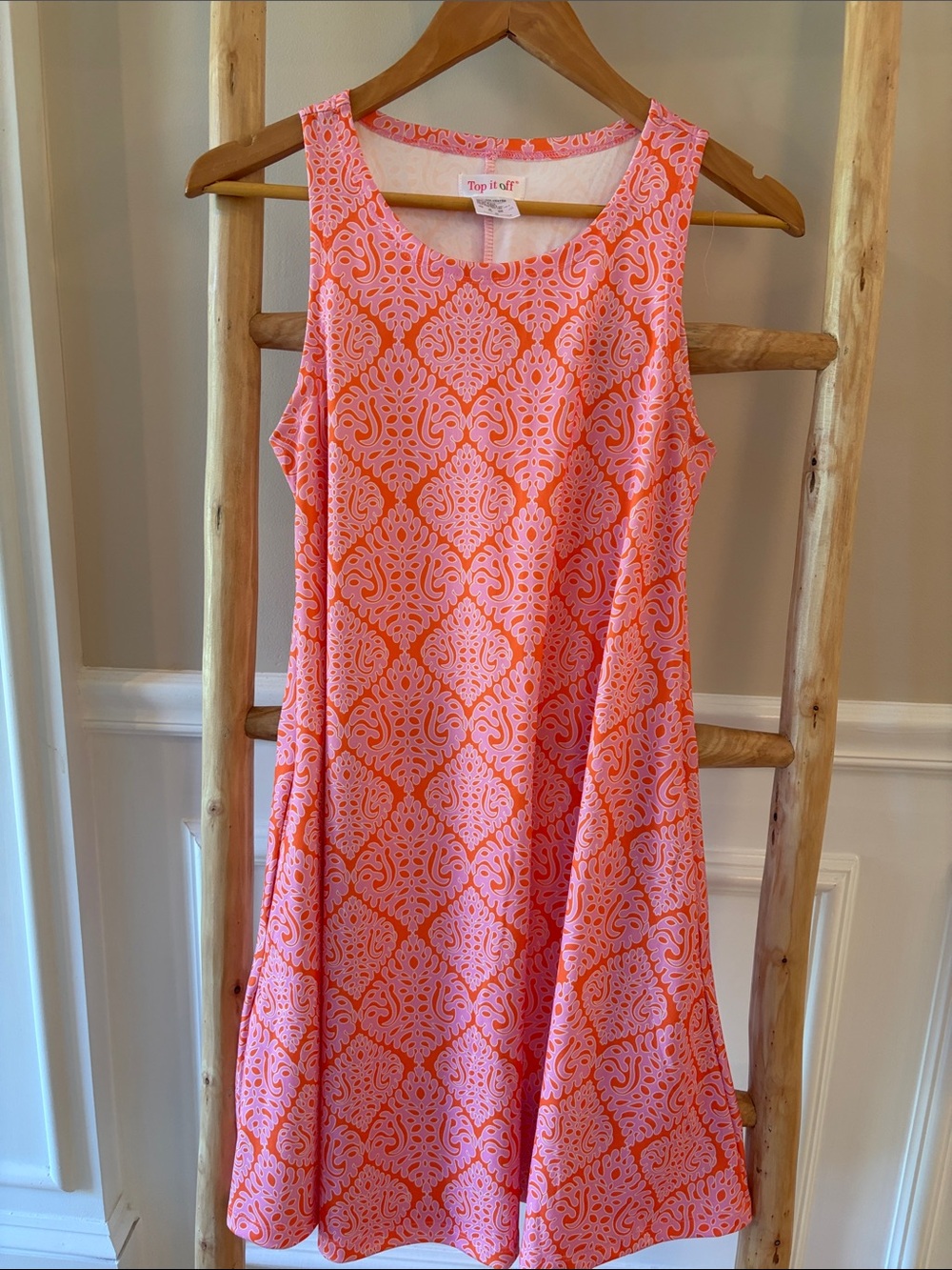 Top it Off Coral Pink Patterned Sleeveless Dress